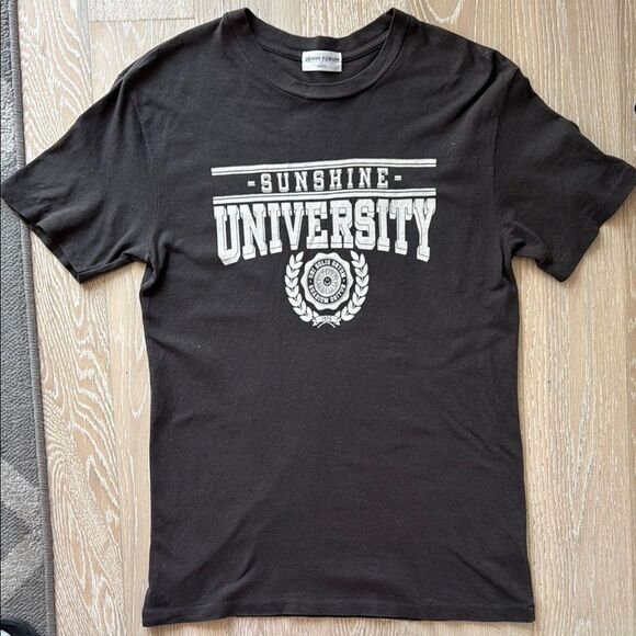 Denim Forum The Old Favorite Tee Sunshine University Cotton Brown Sz1 - Picture 2 of 11